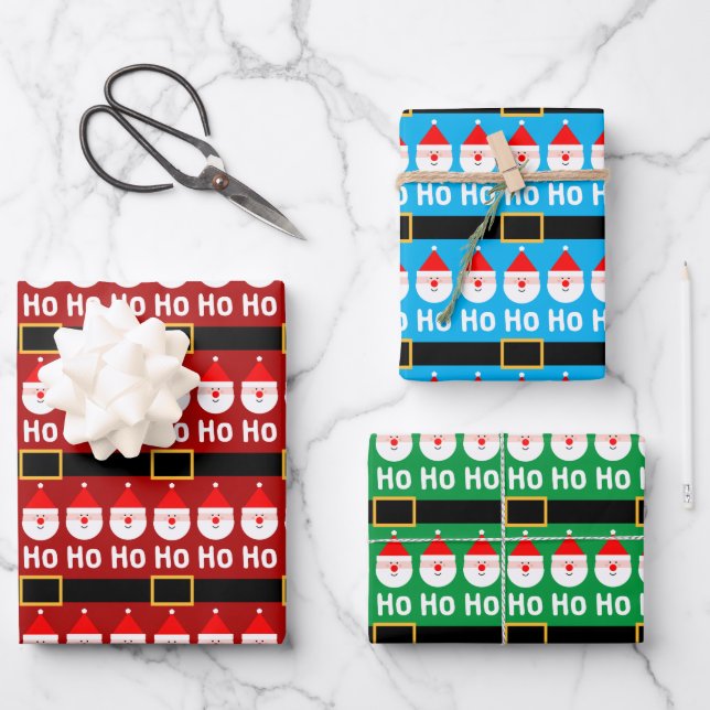 Santa Claus Ho Ho Ho Pattern Wrapping Paper Sheet (Front)