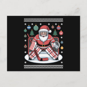 Santa Claus Hockey Goalie Christmas Ugly Sweater Holiday Postcard