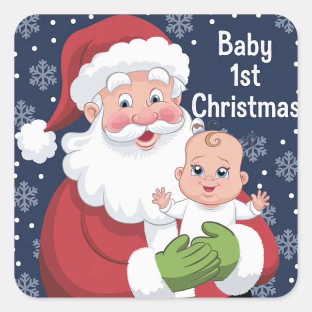 Santa Claus Holding a Baby 1st Christmas  Square Sticker (Front)