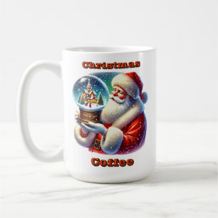 Santa Claus Holding a Festive Snow Globe in Winter Coffee Mug