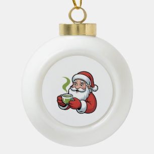 Santa Claus Holding a Matcha Drink Christmas Ceramic Ball Christmas Ornament