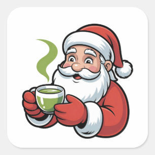 Santa Claus Holding a Matcha Drink Christmas  Square Sticker