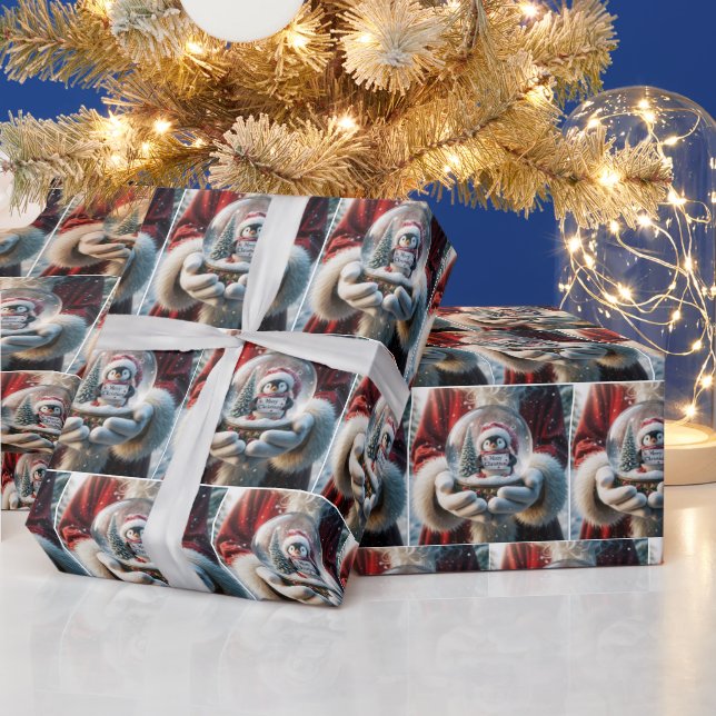 Santa Claus Holding a Penguin Snow Globe Wrapping Paper (Holidays)