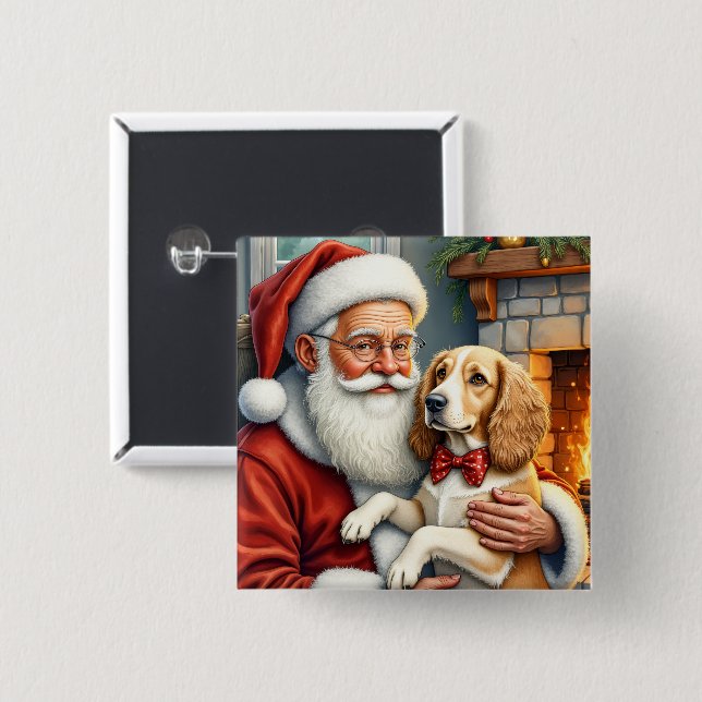 Santa Claus Holding Afghan Hound Christmas 15 Cm Square Badge (Front & Back)