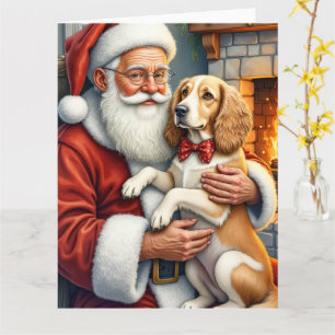 Santa Claus Holding Afghan Hound Christmas Card