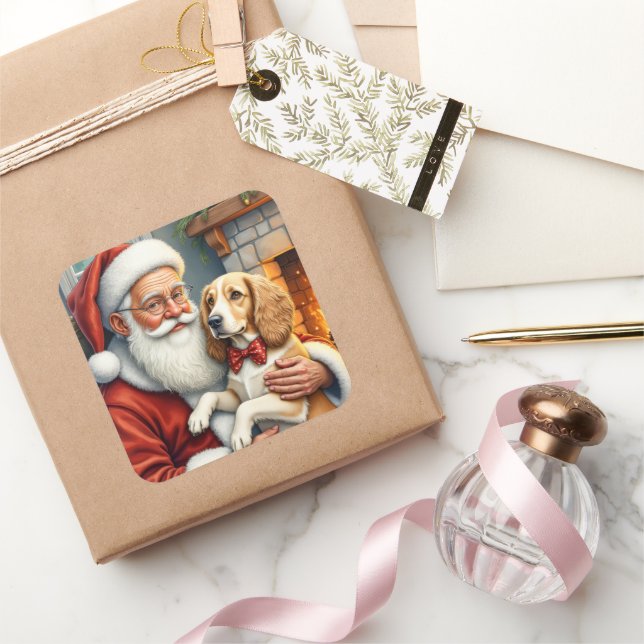 Santa Claus Holding Afghan Hound Christmas Square Sticker (Gifting)