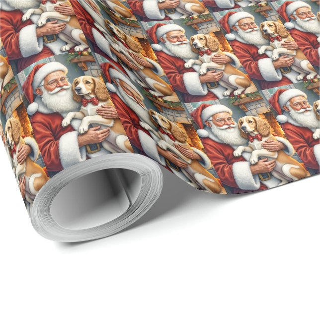 Santa Claus Holding Afghan Hound Christmas Wrapping Paper (Roll Corner)