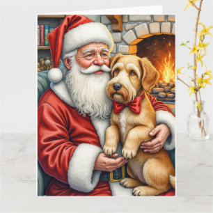 Santa Claus Holding Airedale Christmas Art Card
