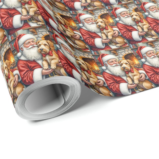 Santa Claus Holding Airedale Christmas Art Wrapping Paper (Roll Corner)