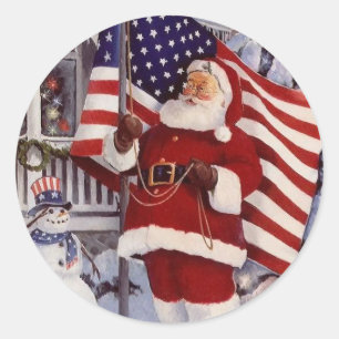 Santa Claus Holding American Flag Classic Round Sticker