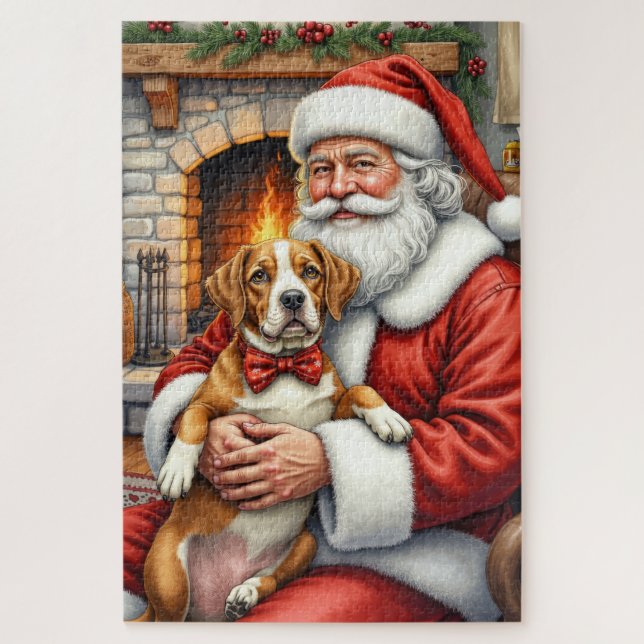 Santa Claus Holding American Staffordshire Terrier Jigsaw Puzzle (Vertical)