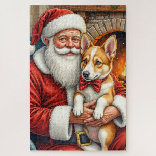 Santa Claus Holding Australian Cattle Christmas Jigsaw Puzzle