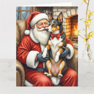 Santa Claus Holding Australian Kelpie Christmas  Card