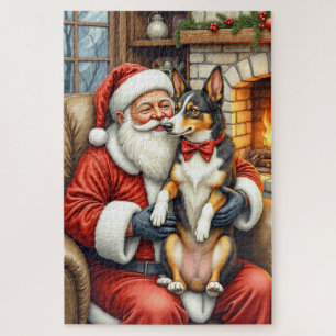 Santa Claus Holding Australian Kelpie Christmas Jigsaw Puzzle