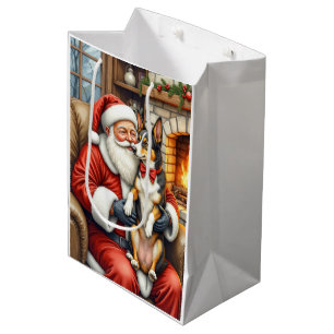 Santa Claus Holding Australian Kelpie Christmas Medium Gift Bag
