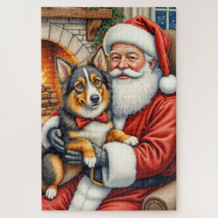 Santa Claus Holding Australian Shepherd Christmas  Jigsaw Puzzle