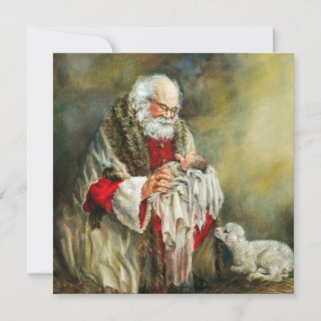 Santa Claus Holding Baby Jesus Holiday Card (Front)