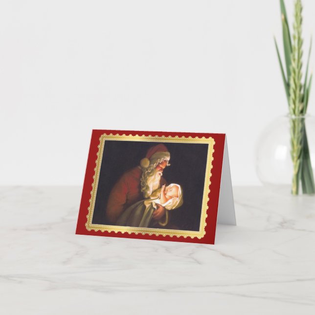 Santa Claus Holding Baby Jesus Holiday Card (Front)