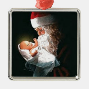 Santa Claus Holding Baby Jesus Metal Tree Decoration