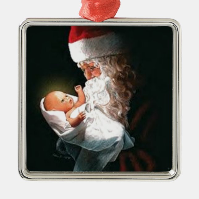 Santa Claus Holding Baby Jesus Metal Tree Decoration (Front)