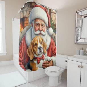 Santa Claus Holding Beagle Christmas Art Shower Curtain