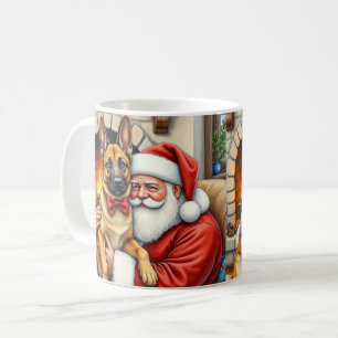 Santa Claus Holding Belgian Malinois Christmas Art Coffee Mug