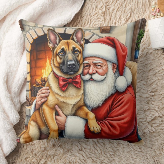 Santa Claus Holding Belgian Malinois Christmas Art Cushion (Blanket)