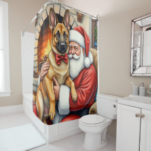 Santa Claus Holding Belgian Malinois Christmas Art Shower Curtain