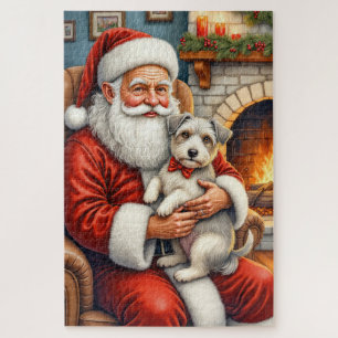 Santa Claus Holding Biewer Terrier Christmas Art Jigsaw Puzzle