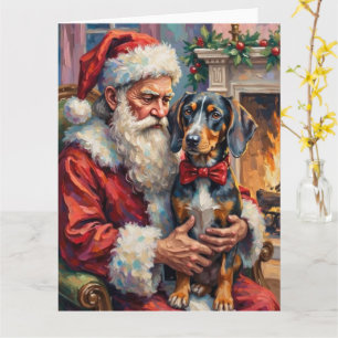 Santa Claus Holding Bluetick Coonhound Christmas  Card