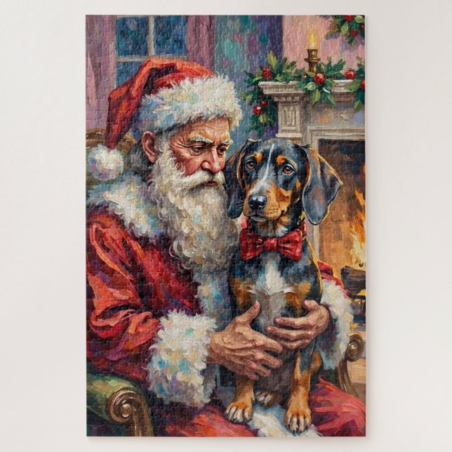Santa Claus Holding Bluetick Coonhound Christmas  Jigsaw Puzzle (Vertical)