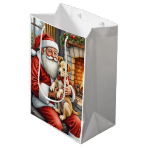 Santa Claus Holding Bouvier des Flandres Christmas Medium Gift Bag