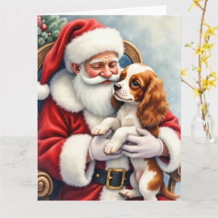 Santa Claus Holding Cavalier King Charles Spaniel  Card