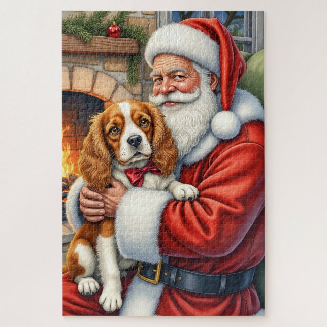 Santa Claus Holding Cavalier King Charles Spaniel  Jigsaw Puzzle (Vertical)