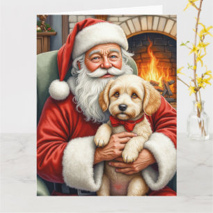 Santa Claus Holding Cockapoo Christmas Art Card