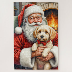 Santa Claus Holding Cockapoo Christmas Art Jigsaw Puzzle