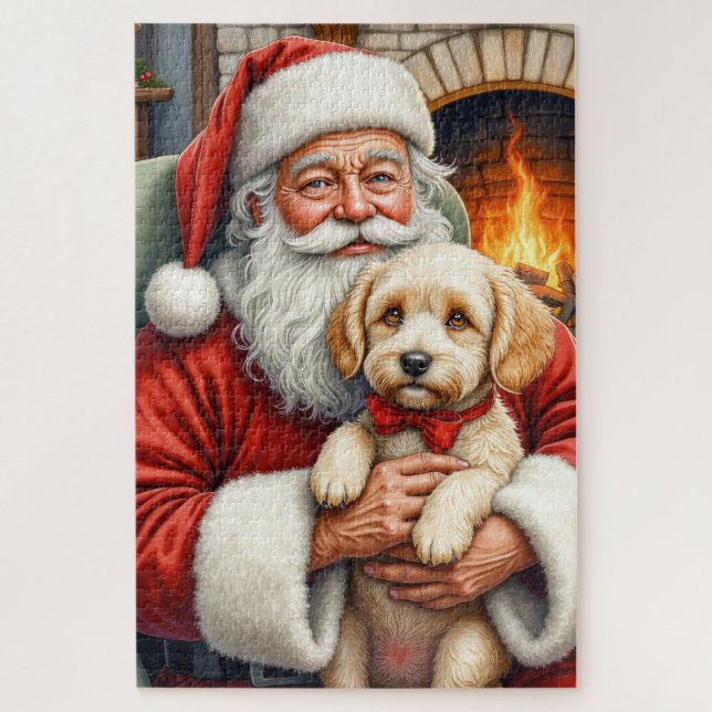 Santa Claus Holding Cockapoo Christmas Art Jigsaw Puzzle (Vertical)