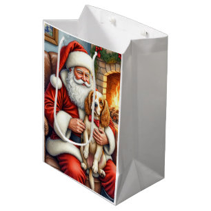 Santa Claus Holding Cocker Spaniel Christmas Art Medium Gift Bag