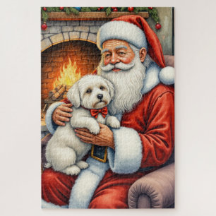 Santa Claus Holding Coton de Tulear Christmas Art Jigsaw Puzzle