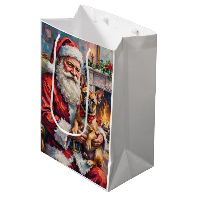 Santa Claus Holding French Bulldog Christmas Art Medium Gift Bag (Front Angled)
