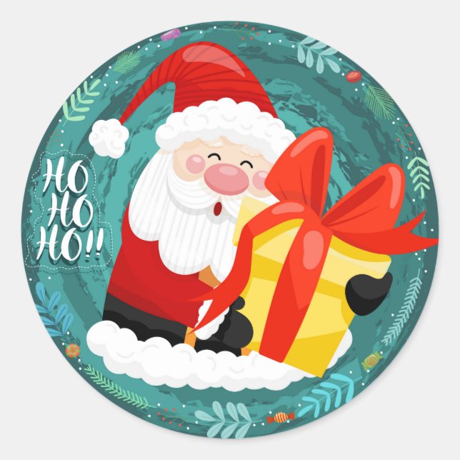  Santa claus holding gift boxes Christmas  Classic Round Sticker (Front)
