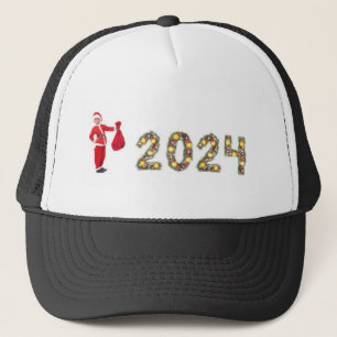 Santa Claus Holding Gifts Image 2024 year Printed Trucker Hat