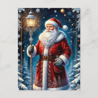 Santa Claus Holding Glowing Lantern Christmas Postcard
