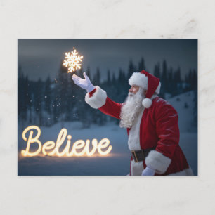 Santa Claus Holding Glowing Snowflake Holiday Postcard