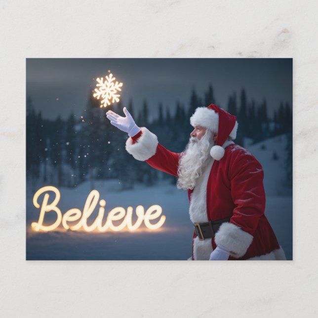 Santa Claus Holding Glowing Snowflake Postcard (Front)