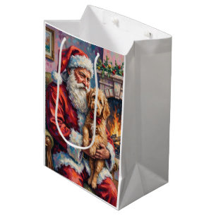 Santa Claus Holding Goldendoodle Christmas Art Medium Gift Bag