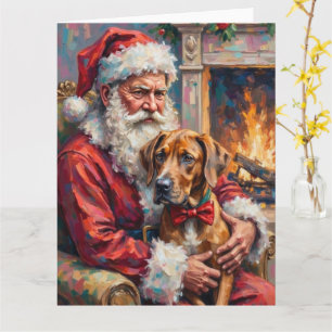 Santa Claus Holding Great Dane Christmas Art Card