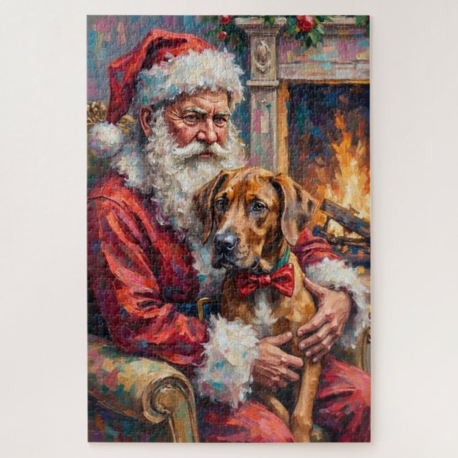 Santa Claus Holding Great Dane Christmas Art Jigsaw Puzzle (Vertical)