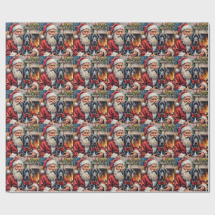 Santa Claus Holding Great Dane Christmas Art Wrapping Paper