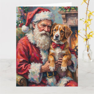 Santa Claus Holding Greater Swiss Mountain Art Card